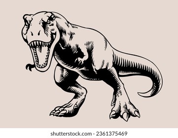 Roaring T-Rex Illustration in Black and White