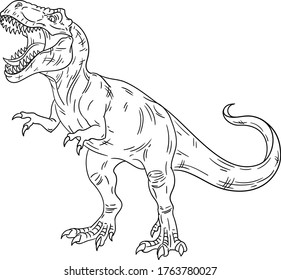 Roaring t-rex. Prehistoric carnivorous dinosaur. Vector outline isolated for coloring book