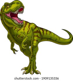 Roaring tyrannosaurus. Mesozoic era carnivorous dinosaur. Vector illustration isolated 
