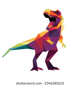 Roaring Tyrannosaurus Rex in Colorful Polygon. Low Poly Angry T Rex Dinosaur in Colorful Abstract. Old Dinosaur Animal Logo Vector