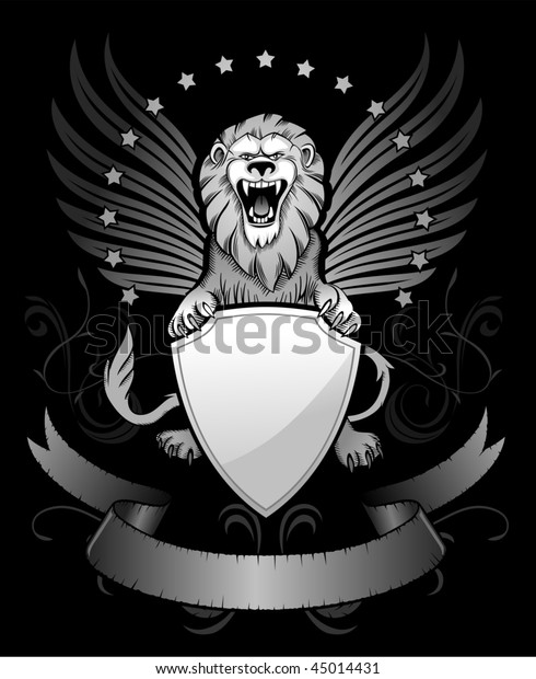 Roaring Winged Lion Shield Insignia Stock Vector (Royalty Free) 45014431