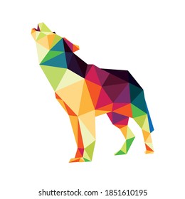 Roaring Wolf in colorful Polygonal low poly. Colorful  Wolf Vector Icon.