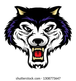 Roaring Wolf Head Mascot Illustration in Cartoon Style