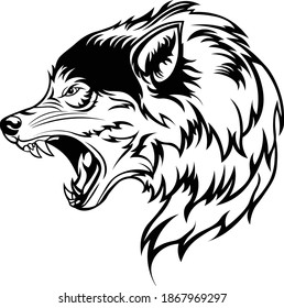 
Roaring wolf vector with black and white style