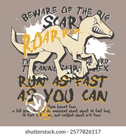 ROARRR, Tyrannosaurus rex dinosaur vector illustration, Cute Dinosaur with Roar typography vector illustration t-shirt design concept, Baby tshirt slogan and apparel design, Cute baby cartoon dinosaur