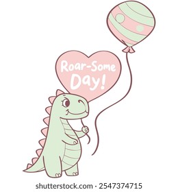 Roar-some Day Dinosaur with Balloon Vector Design