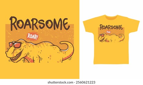 Roarsome dinosaur hand drawn illustration, vector ready for print on t-shirt and other uses.