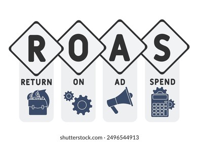 ROAS - return on ad spend acronym. business concept background. vector illustration concept with keywords and icons. lettering illustration with icons for web banner, flyer, landing