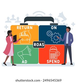 ROAS - return on ad spend acronym. business concept background. vector illustration concept with keywords and icons. lettering illustration with icons for web banner, flyer, landing