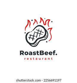 Roastbeef barbeque Symbol Logo doodle handgezeichnet. Minimalistisches Illustrationskonzept für Hot-fire-Rindfleisch-Restaurant.