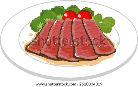 Roast beef is a dish in which large chunks of beef are roasted in the oven. Cut into thin slices and eat.