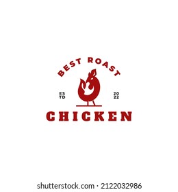 roast chicken badge logo design illustration with red fire grill symbol