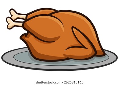 Frango assado assado refeição isolada de aves de capoeira comida deliciosa ilustração cartoon