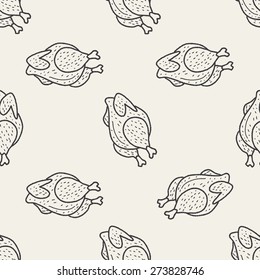 Roast Chicken Doodle Drawing Seamless Pattern Background