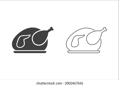 Roast chicken icon set. Vector flat  illustration
