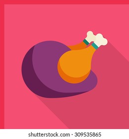 Roast chicken icon, vector illustration. Flat design style with long shadow,eps10