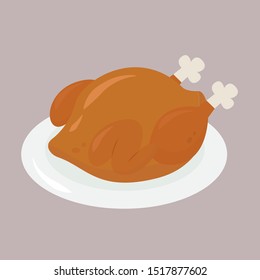 Roast chicken, illustration, vector on white background.