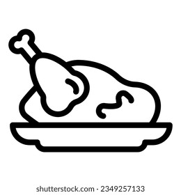 Icono de la línea de pollo asado. Ilustración del vector de pavo asado aislada en blanco. Estilo de esquema de carne a la parrilla diseñado para y aplicación.