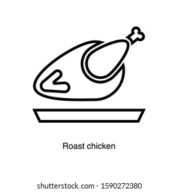 Roast chicken linear icon vector on white background. Food black icon illustration