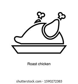 Roast chicken linear icon vector on white background. Food black icon illustration