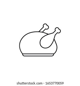 Roast chicken linear icon vector on white background. Food black icon illustration. Eps 10