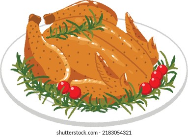 Roast chicken is a meat dish made by roasting whole chicken. Roasted turkey is preferred in North America. Roasted geese are also preferred in Europe.