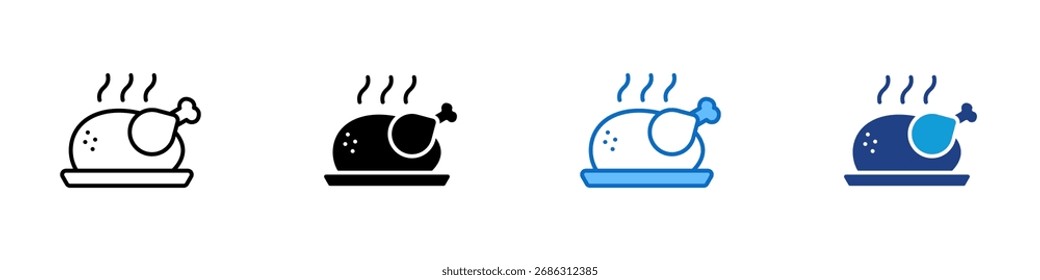 Vector de diseño de íconos de estilo múltiple de pollo asado: cocinar al vapor pollo asado en un plato, que simboliza la cena, el banquete y las comidas caseras