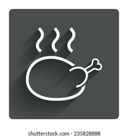 Roast chicken sign icon. Hen bird meat symbol. Gray flat square button with shadow. Modern UI website navigation. Vector