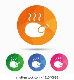 Roast chicken sign icon. Hen bird meat symbol. Triangular low poly button with flat icon. Vector
