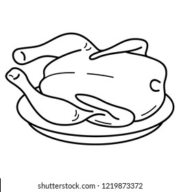 Roast Chicken. Vector flat outline icon illustration isolated on white background.