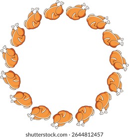 Frango assado, ilustração vetorial, clipart, para designers e fundos, borda circular, quadro.