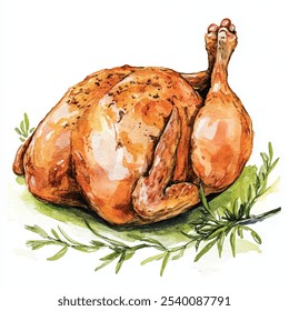 Roast Chicken watercolor clipart illustration