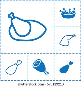 Roast icon. set of 6 roast filled and outline icons such as beef, chicken leg, meat leg