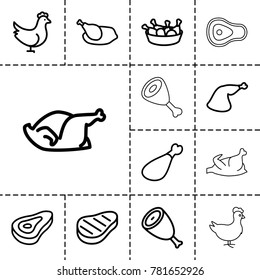 Roast icons. set of 13 editable outline roast icons such as chicken, beef, chicken leg