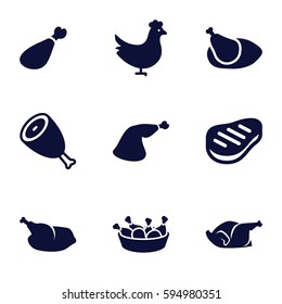 roast icons set. Set of 9 roast filled icons such as chicken, beef, chicken leg