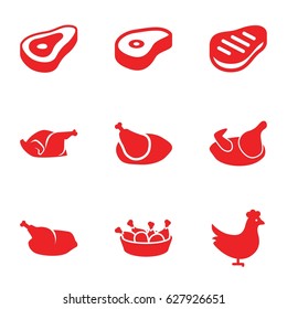 Roast icons set. set of 9 roast filled icons such as chicken, beef