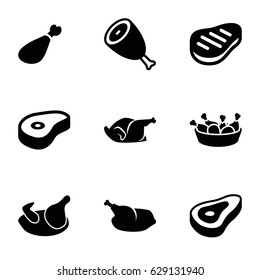 Roast icons set. set of 9 roast filled icons such as beef, chicken, chicken leg