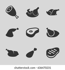 Roast icons set. set of 9 roast filled icons such as chicken, beef