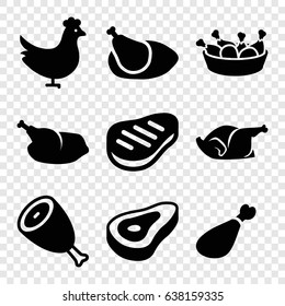 Roast icons set. set of 9 roast filled icons such as chicken, beef, chicken leg