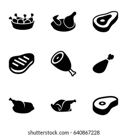 Roast icons set. set of 9 roast filled icons such as beef, chicken, chicken leg