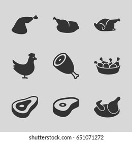 Roast icons set. set of 9 roast filled icons such as chicken, beef, chicken leg