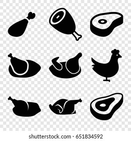 Roast icons set. set of 9 roast filled icons such as chicken, beef