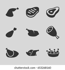 Roast icons set. set of 9 roast filled icons such as beef, chicken leg, chicken