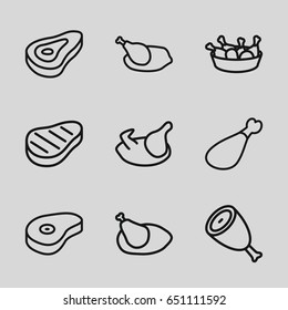 Roast icons set. set of 9 roast outline icons such as beef, chicken, chicken leg