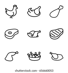 Roast icons set. set of 9 roast outline icons such as chicken, chicken leg, meat leg