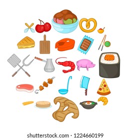 Roast icons set. Cartoon set of 25 roast vector icons for web isolated on white background