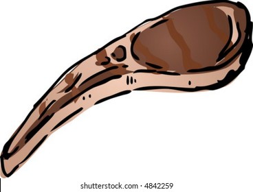 Roast lambchop, meat dish  hand drawn retro lineart sketch