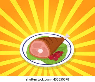 Roast leg steak on dish with sunlight background