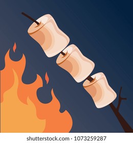 Roast marshmallows on a camp fire vector illustration.