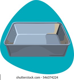 Roast pan. Deep rectangular empty non-stick pan for roasting meat and vegetables. Isolated. On aquamarine background.